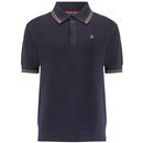Merc Edmund Men's Mod Waffle Knitted Polo Shirt in Navy