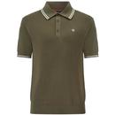 Merc London Edmund Men's Retro Waffle Knitted Polo Shirt in Olive