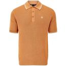 Merc Edmund Retro Mod Waffle Knit Polo Shirt in Tan