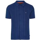 Merc Elsted Mod Textured Knit Polo Cardigan in Blue