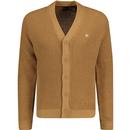 merc mens grayson chunky knit v neck button through cardigan tan