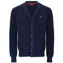 Merc Grayson Retro Mod Waffle Knit Cardigan in Navy