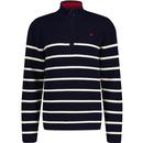 merc mens bushell stripe knitted zip polo neck jumper navy