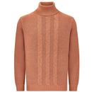 Merc Hunden Retro Cable Knit Roll Neck Jumper in Tan