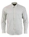 Lloyd MERC Men's 1960s Mod Leaf Print Shirt WHITE