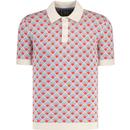 merc london mens marcus retro geo sunburst jacquard knit polo tshirt cream
