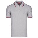 Merc Men's Mod Twin Tipped Pique Polo Shirt in Mineral Grey Marl with red and navy tipping