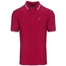 Merc Men's Mod Twin Tipped Pique Polo Shirt in Claret with white and blue tipping