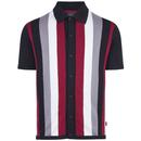 Merc Morar 60s Mod Stripe Knit Polo Shirt in Black