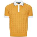 Merc Newton 1960s Mod Pointelle Arrow Knit Knitted Polo Shirt in Ochre