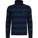merc mens owencroft wide stripes knitted rollneck jumper navy teal