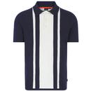 Merc Ruthin 60s Mod Stripe Panel Knitted Polo Shirt in Navy
