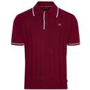 Merc Smith Mod Cable Knit Tipped Polo Shirt in Burgundy
