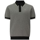 Merc Waldo Checkerboard Knitted Polo Shirt in Black
