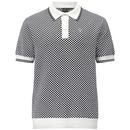 Merc Waldo Mod Ska Checkerboard Knitted Polo Shirt in Vanilla