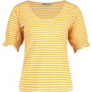 mademoiselle yeye womens la french day shirred puff sleeves stripe top yellow