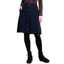 Button Front NOMADS 70s Cord Midi Skirt Navy Blue
