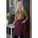 Button Front NOMADS Retro Cord Midi Skirt In Plum
