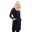 Button Front NOMADS 70s Cord Pinafore In Navy Blue