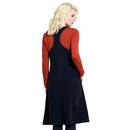 Dungaree NOMADS 60s Retro Cord Dress In Navy Blue