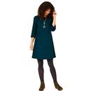 NOMADS Retro 70s Needle Cord Tunic Dress In Fir