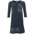 Nomads Retro 70s Embroidered Floral Jersey Dress in Navy