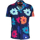 Original Penguin Retro 70s Bold Painted Floral Print Cuban Collar Shirt in Dress Blues OPKS3049