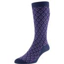 Pantherella Men's Geometric Retro Socks 535655 0001 Beckford in Navy/Magenta