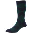 Pantherella Abdale Made in England Retro Argyle Socks in Navy/Green Tartan