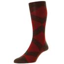 Pantherella Abdale Made in England Argyle Socks in Dark Brown and Russet 593082 011