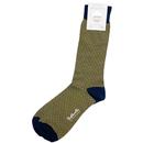 Pantherella Colworth 60s Mod Made in England Geometric Pattern Socks in Navy/Buttercup