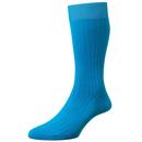 Pantherella Danvers Men's Retro 70s Ribbed Made In England Luxury Socks in Bright Turquoise