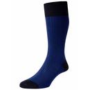 Pantherella Fabian Made in England Herringbone Socks in Navy and Ultramarine 5311 0159