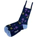 Pantherella Farren Made in England 60s Mod Floral Pattern Socks in Navy