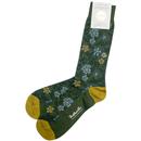 Pantherella Farren Made in England 60s Mod Floral Pattern Socks in Olive