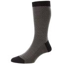 Pantherella Hendon Men's Retro Herringbone Made In England Merino Socks in Black/Grey