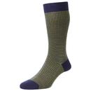 Pantherella Highbury Made in England Dogtooth Socks in Dark Blue and Lime 593077 015