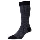 Pantherella Highbury Mod Made in England Dogtooth Socks in Navy Blue and Mist 593077 013