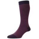 Pantherella Highbury Made in England Houndstooth Socks in Blackberry and Damson 593077 0014