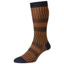 Pantherella Islington Made in England Socks in Navy and Cumin