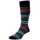 Pantherella Kilburn Made in England Stripe Socks in Navy/Silver/Sapphire