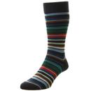 Pantherella Quakers Men's Retro Striped Made In England Merono Socks in Navy
