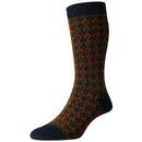 Pantherella Rydal Made in England Fair Isle Socks in Navy and Rust YS1033 002