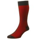 Pantherella Santos Shadow Stripe Men's Retro Made In England Luxury Socks in Black/Scarlet