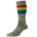 Pantherella Shine Men's Retro Rainbow Stripe Made In England Socks in grey