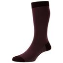 Pantherella Tewkesbury Made in England Birdseye Cotton Socks in Burgundy and Silver 53209 0167