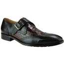 Paolo Vandini Cutler 60s Mod Embossed Croc Stamp Monk Strap Brogues in Black