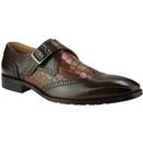 Paolo Vandini Cutler 60s Mod Embossed Croc Stamp Monk Strap Brogues in Brown