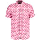 original penguin mens delave retro 70s geo hawaiian print short sleeve linen shirt birch pink