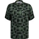 original penguin mens abstract geometrical pattern ecovero woven short sleeve shirt deep forest green